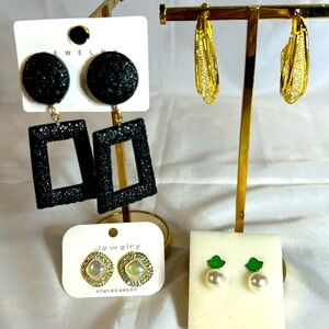 4 Pair Earrings. Black, Gold Pearl. Posts/Self Close  NWT